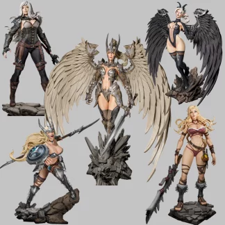 Fantasy Warrior Girls Pinup Set (5) 3D Resin Minis DnD 32/80mm - Unpainted