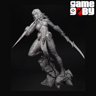 Skullfang Huntress Kaela – Heroic Scale Barbarian Girl Unpainted 3D Pinup Resin Miniature