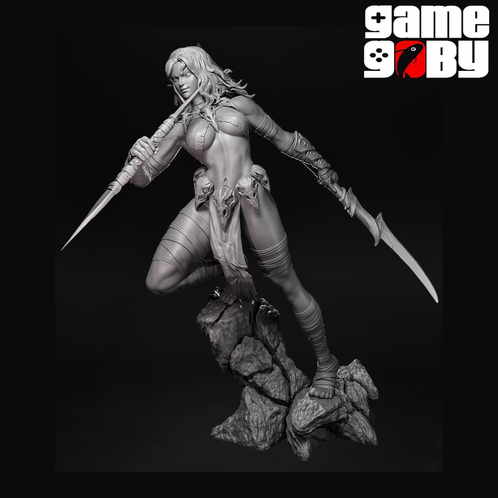 Skullfang Huntress Kaela – Heroic Scale Barbarian Girl Unpainted 3D Pinup Resin Miniature