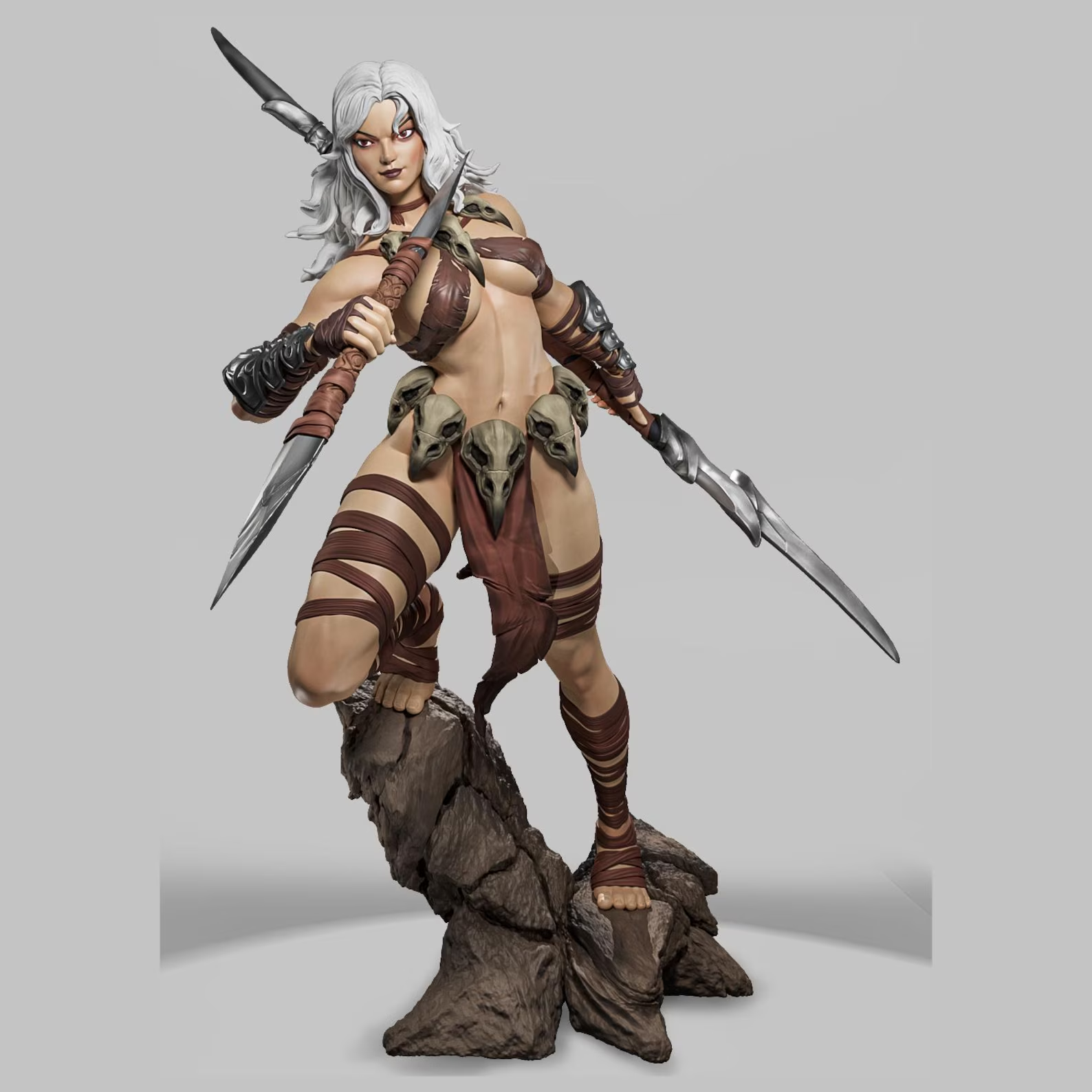 Skullfang Huntress Kaela – Heroic Scale Barbarian Girl Unpainted 3D Pinup Resin Miniature - Image 2