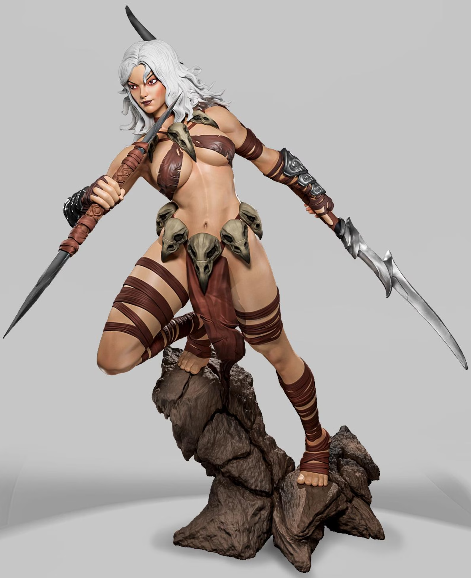 Skullfang Huntress Kaela – Heroic Scale Barbarian Girl Unpainted 3D Pinup Resin Miniature - Image 3
