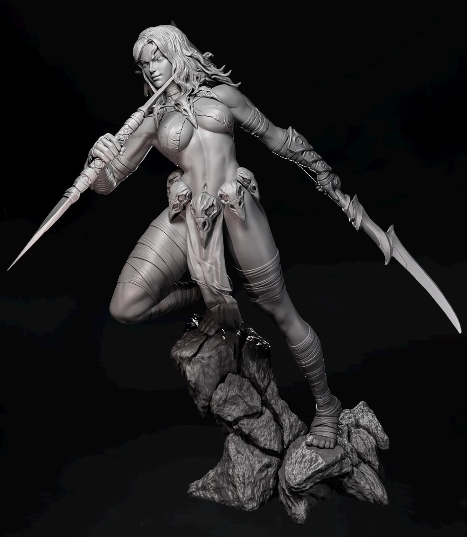Skullfang Huntress Kaela – Heroic Scale Barbarian Girl Unpainted 3D Pinup Resin Miniature - Image 6