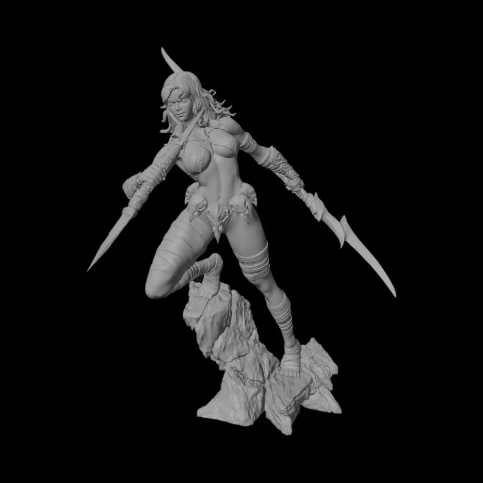 Skullfang Huntress Kaela – Heroic Scale Barbarian Girl Unpainted 3D Pinup Resin Miniature - Image 7