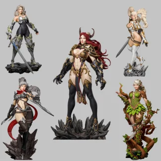 Fantasy Warrior Girls Pinup Set (5) 3D Resin Minis DnD 32/80mm - Unpainted