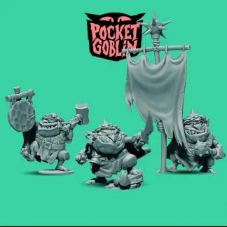 Pocket Goblin Command Group (3 Miniatures) | Resin Tabletop Goblins | Musician, Champion, & Standard Bearer | Unpainted