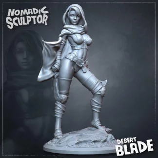 Desert Blade Female Rogue Miniature | 32mm or 75mm Unpainted Resin DnD Figure | Nomad Sculpts