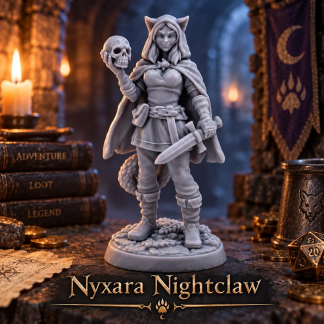 Nyxara Nightclaw Catfolk Rogue Miniature Catgirl DnD Resin Figure 32mm 75mm 120mm